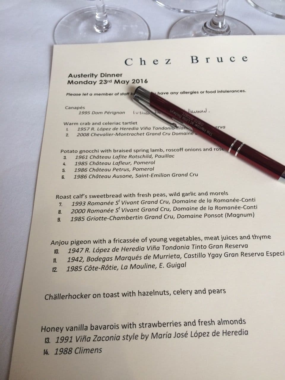 Roger Jones: Austerity Dinner with wines at least £800 each